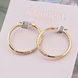 Kleinfeld Gold Tone Pavé Crystal Hoop Earrings Wedding Bridal Christmas Gift